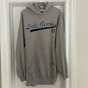 LAKE GEORGE Men XL Tall cotton gray hoodie pocket sweatshirt Pullover Sports